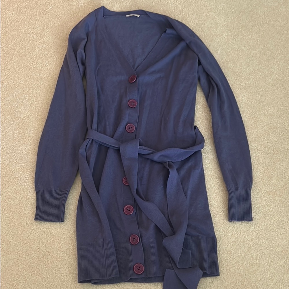 Cacharel women’s purple long cardigan with tie size 2